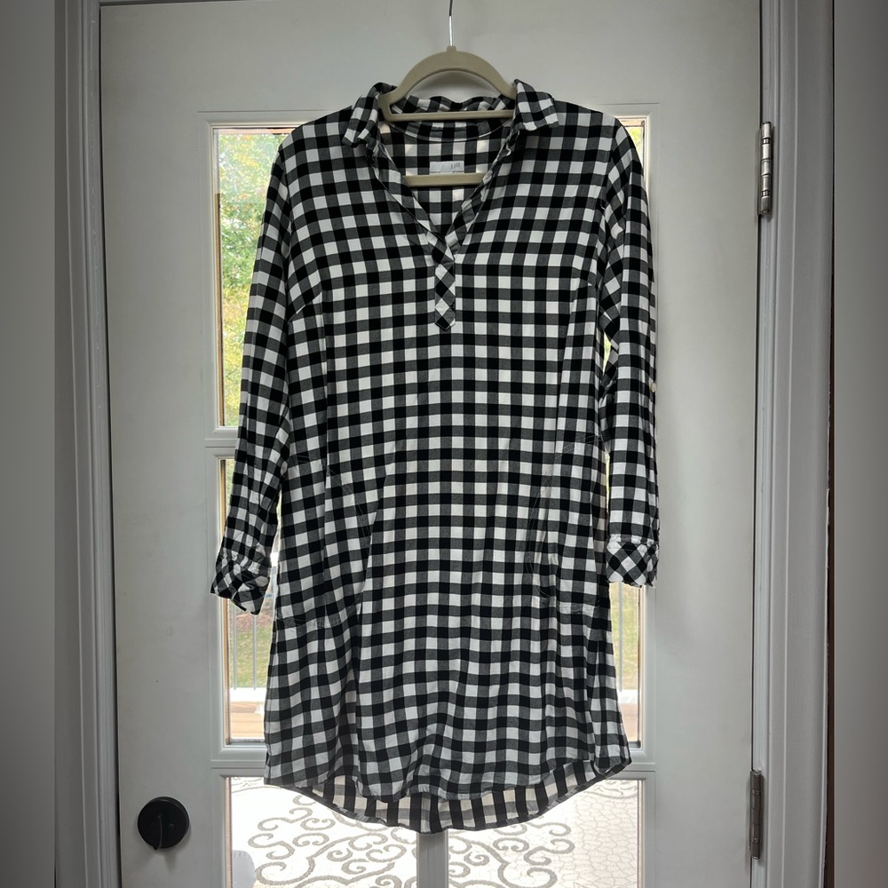 J. Jill Black and White Gingham Shirt Dress